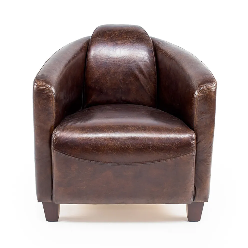 Wohnzimmersessel komplett aus Vintage-Leder mit gealterter Wirkung - Stempel
