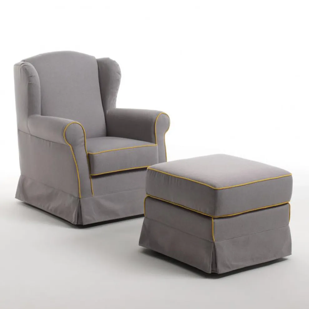 Wohnzimmersessel mit Puff aus Eschenholz Made in Italy - Ottavia