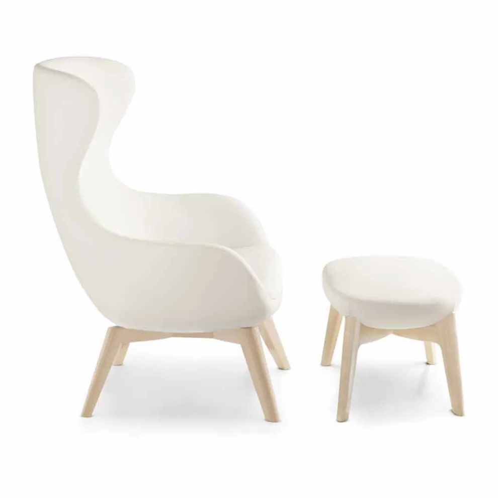 Wohnzimmersessel mit Fußstütze aus Leder und Holz Made in Italy - Butterfly