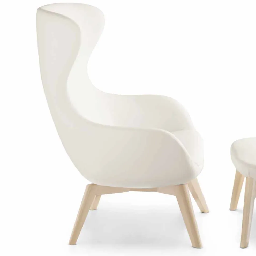 Wohnzimmersessel mit Fußstütze aus Leder und Holz Made in Italy - Butterfly