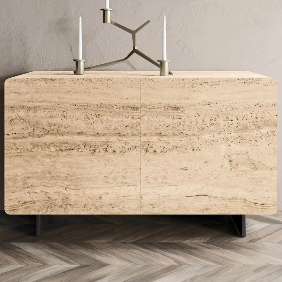 Wohnzimmer-Sideboard mit 2 Türen in Travertin-Marmor-Finish, hergestellt in Italien – Jon