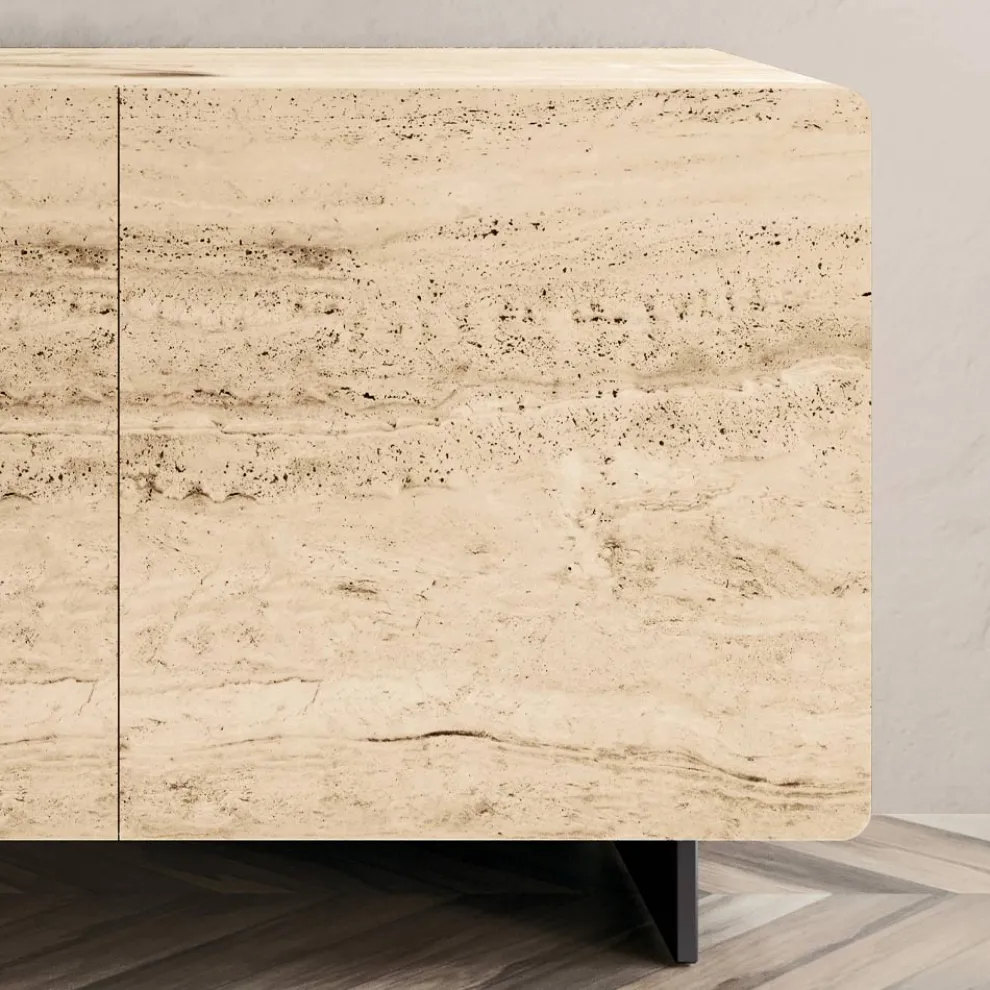 Wohnzimmer-Sideboard mit 2 Türen in Travertin-Marmor-Finish, hergestellt in Italien – Jon