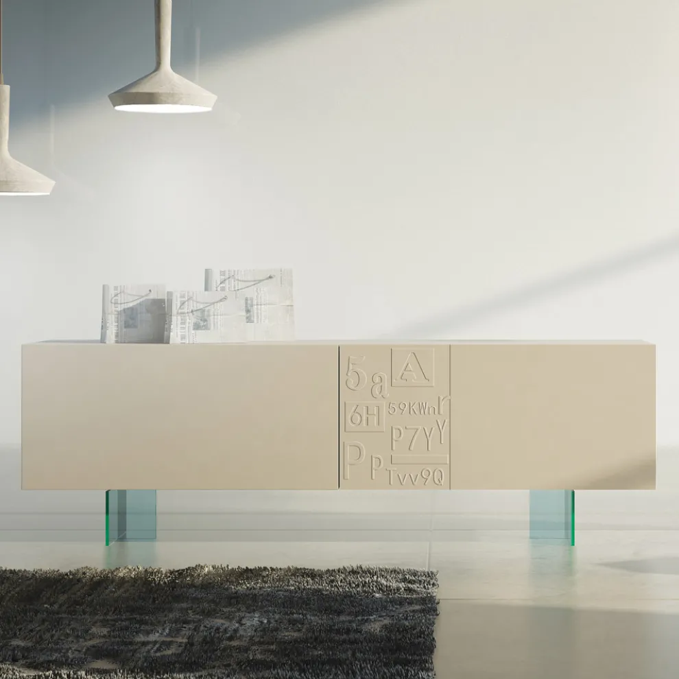 Wohnzimmer-Sideboard aus matt lackiertem MDF und Glas Made in Italy - Ninetta