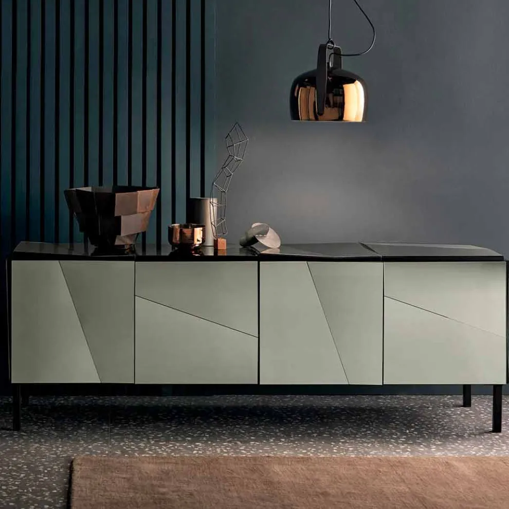 Wohnzimmer-Sideboard aus mattschwarzem Holz und Glas, Luxus Made in Italy - Senese