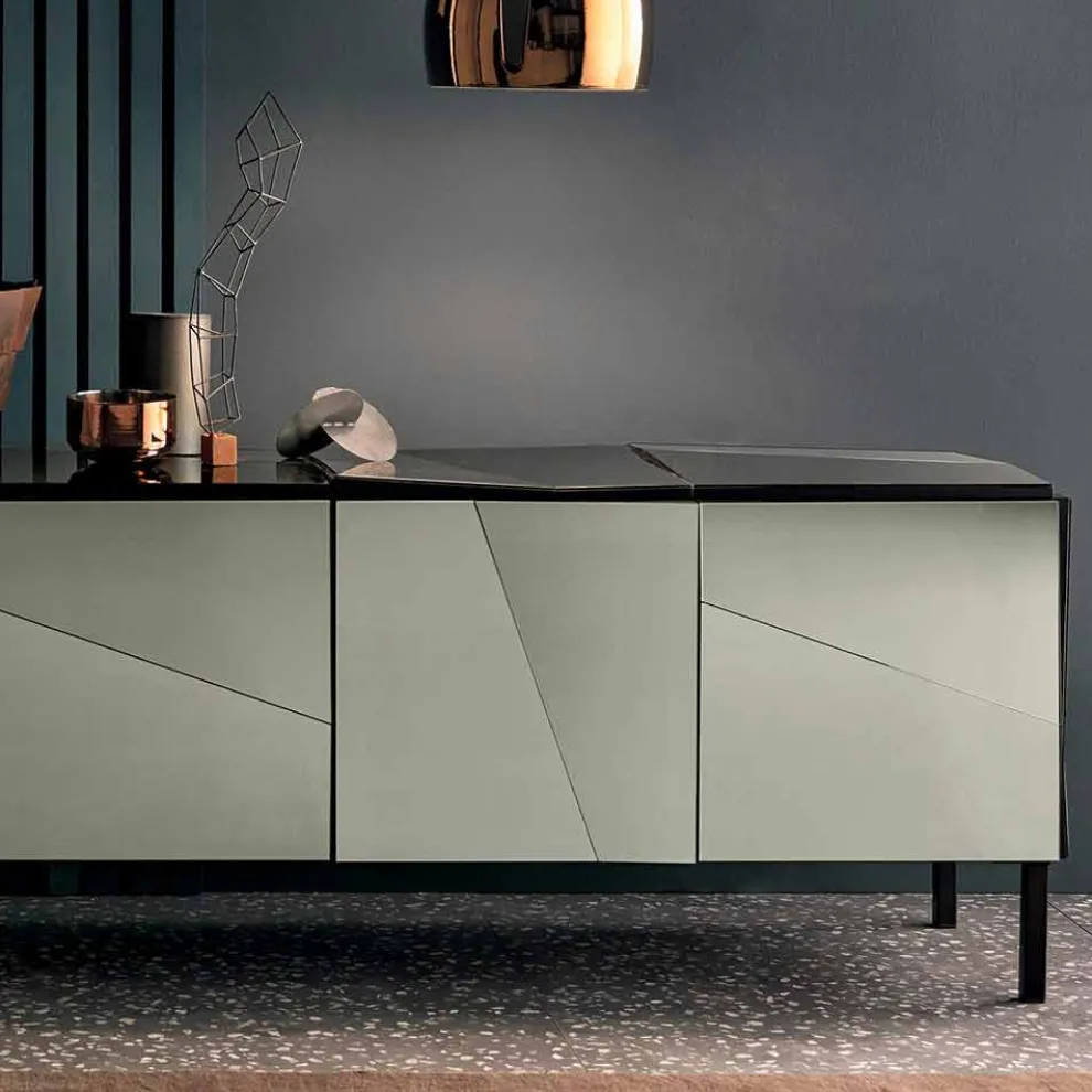 Wohnzimmer-Sideboard aus mattschwarzem Holz und Glas, Luxus Made in Italy - Senese