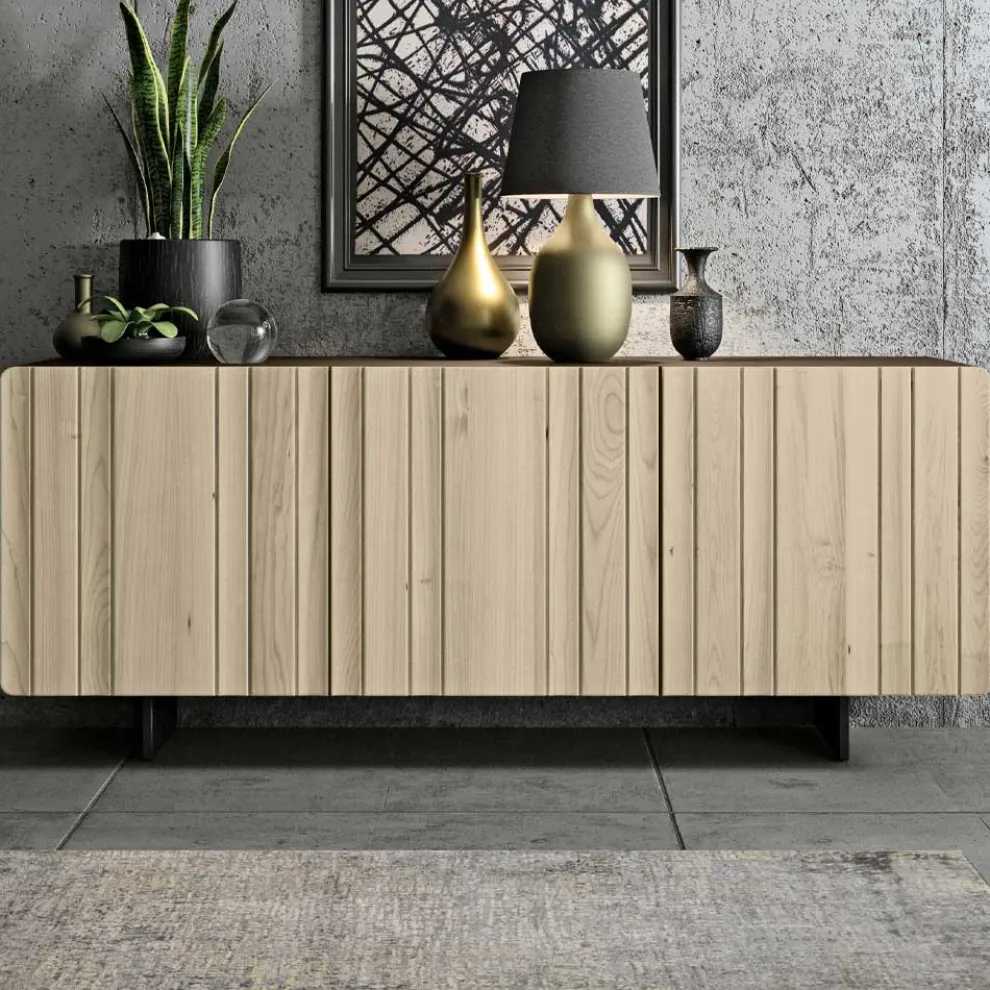Wohnzimmer-Sideboard mit 3 Türen in Sand-Finish, hergestellt in Italien – Jan