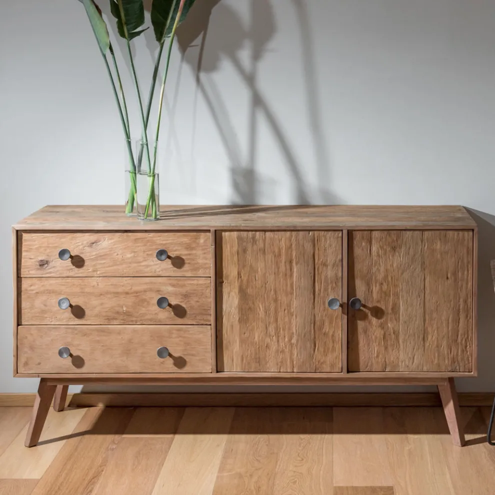 Wohnzimmer-Sideboard mit 2 Türen und 3 Schubladen aus recyceltem Holz - Slide