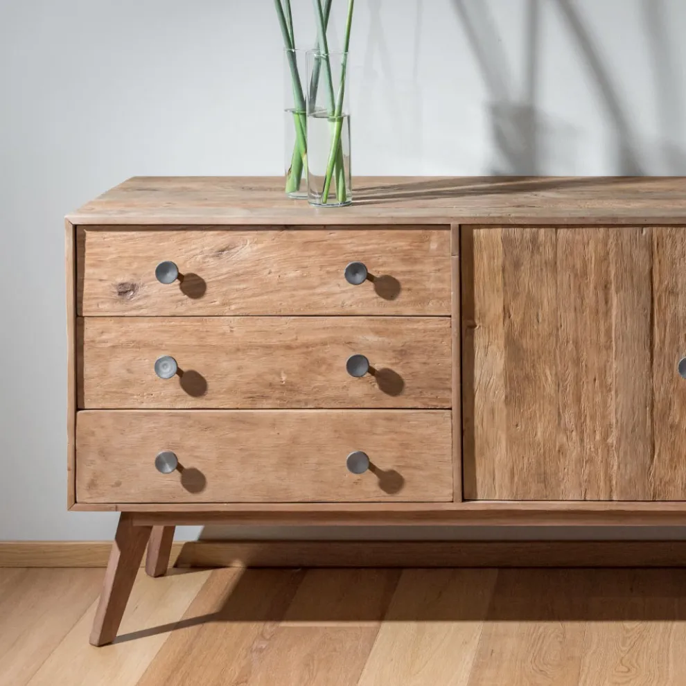 Wohnzimmer-Sideboard mit 2 Türen und 3 Schubladen aus recyceltem Holz - Slide
