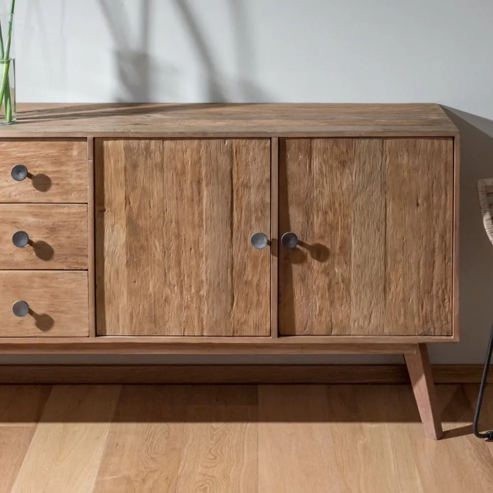 Wohnzimmer-Sideboard mit 2 Türen und 3 Schubladen aus recyceltem Holz - Slide