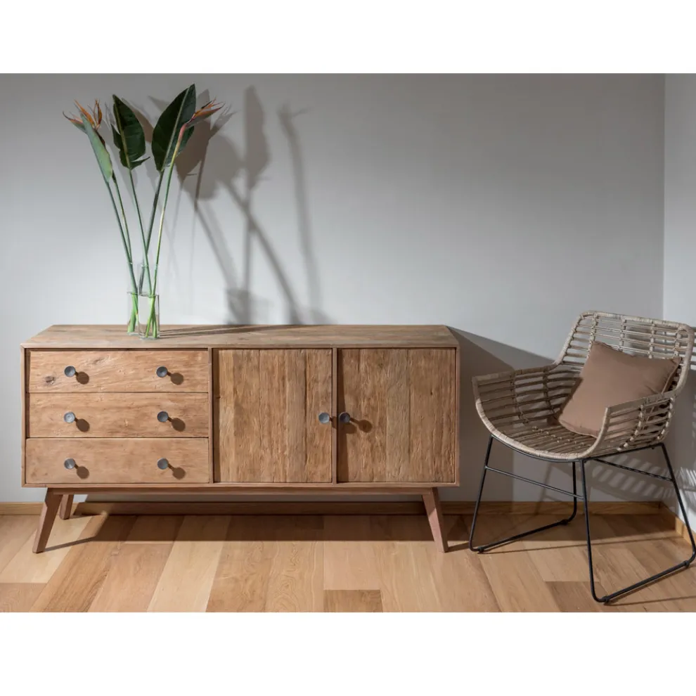 Wohnzimmer-Sideboard mit 2 Türen und 3 Schubladen aus recyceltem Holz - Slide