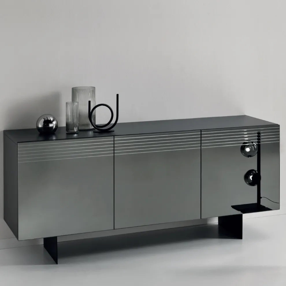 Wohnzimmer-Sideboard aus Melaminholz und geräuchertem Spiegel Made in Italy - Nicoletta
