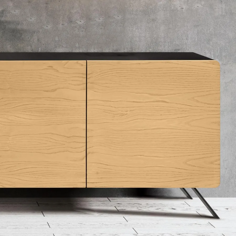 Wohnzimmer-Sideboard mit 4 Türen in natürlicher Eschenoptik, hergestellt in Italien – Melek