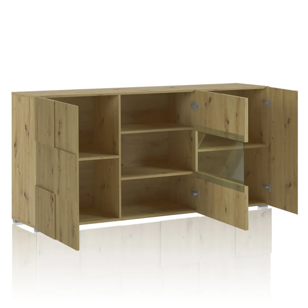Wohnzimmer-Sideboard mit 4 Flügeltüren und 1 offenem Fach – Natrium