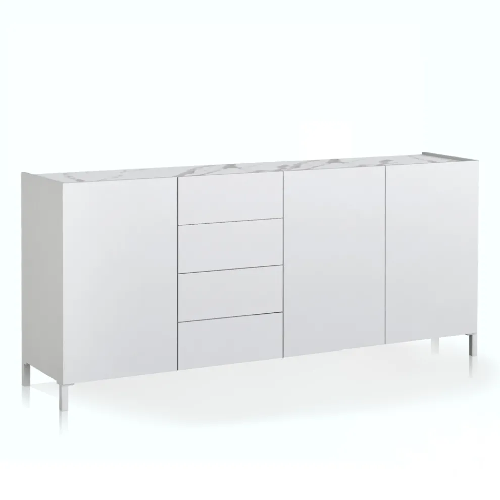 Wohnzimmer-Sideboard aus weißem Holz und Melamin, hergestellt in Italien – Alosa