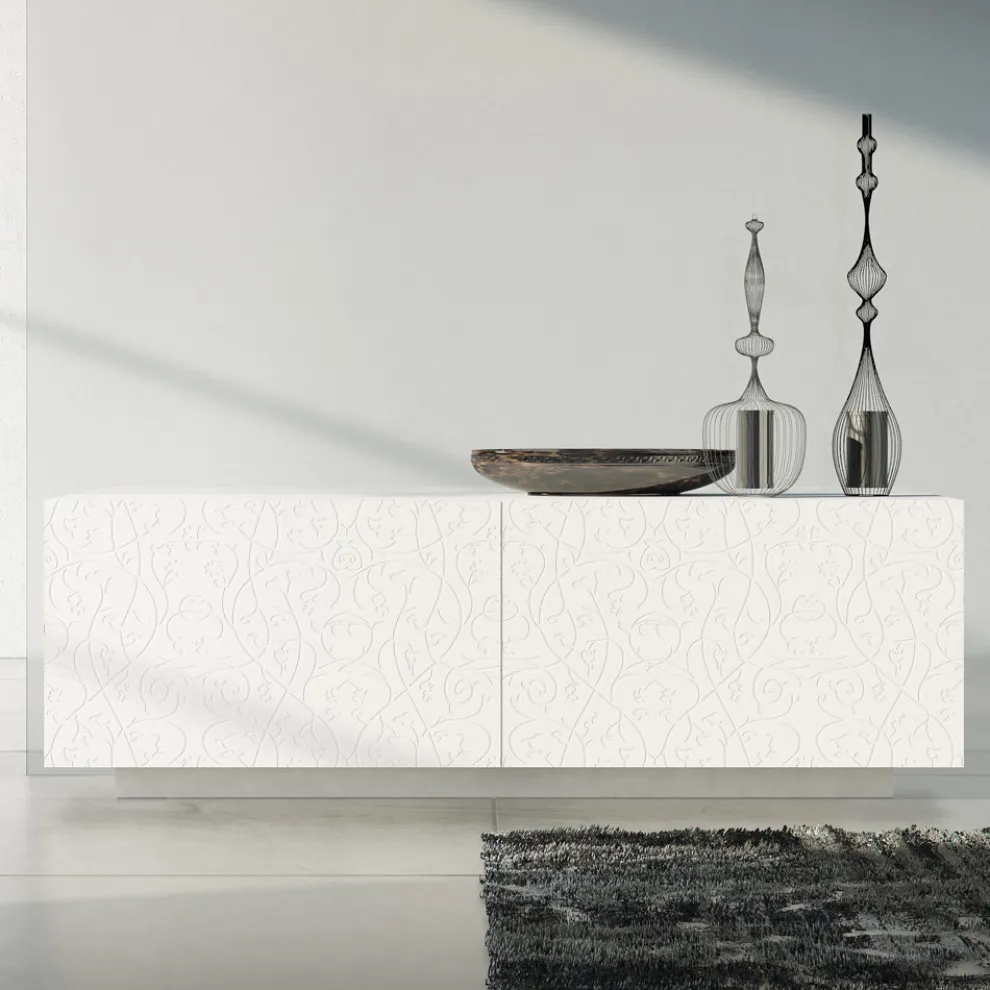 Wohnzimmer-Sideboard aus weiß lackiertem MDF mit Flachrelief Made in Italy - Acqua