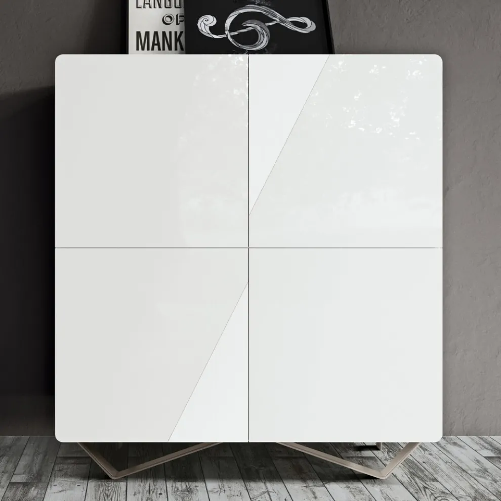 Wohnzimmer-Sideboard mit 4 Türen in weißer Glasoptik, hergestellt in Italien – Eline