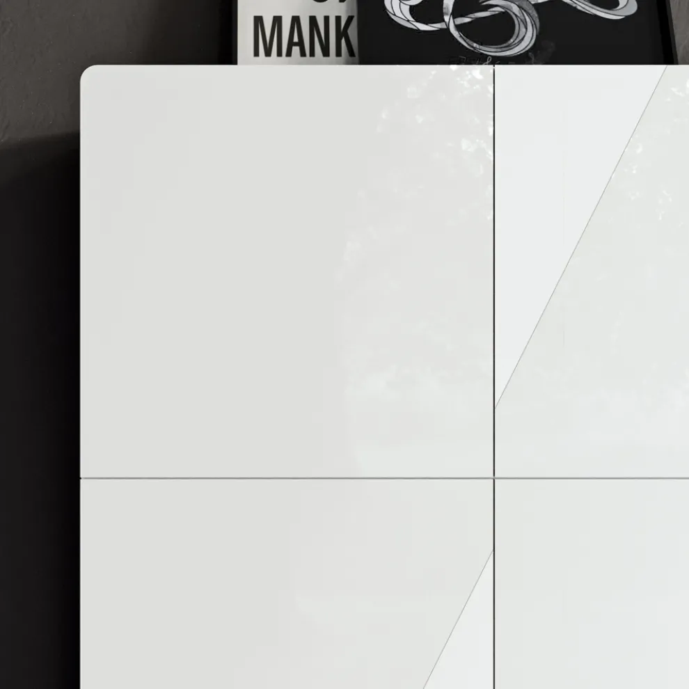 Wohnzimmer-Sideboard mit 4 Türen in weißer Glasoptik, hergestellt in Italien – Eline