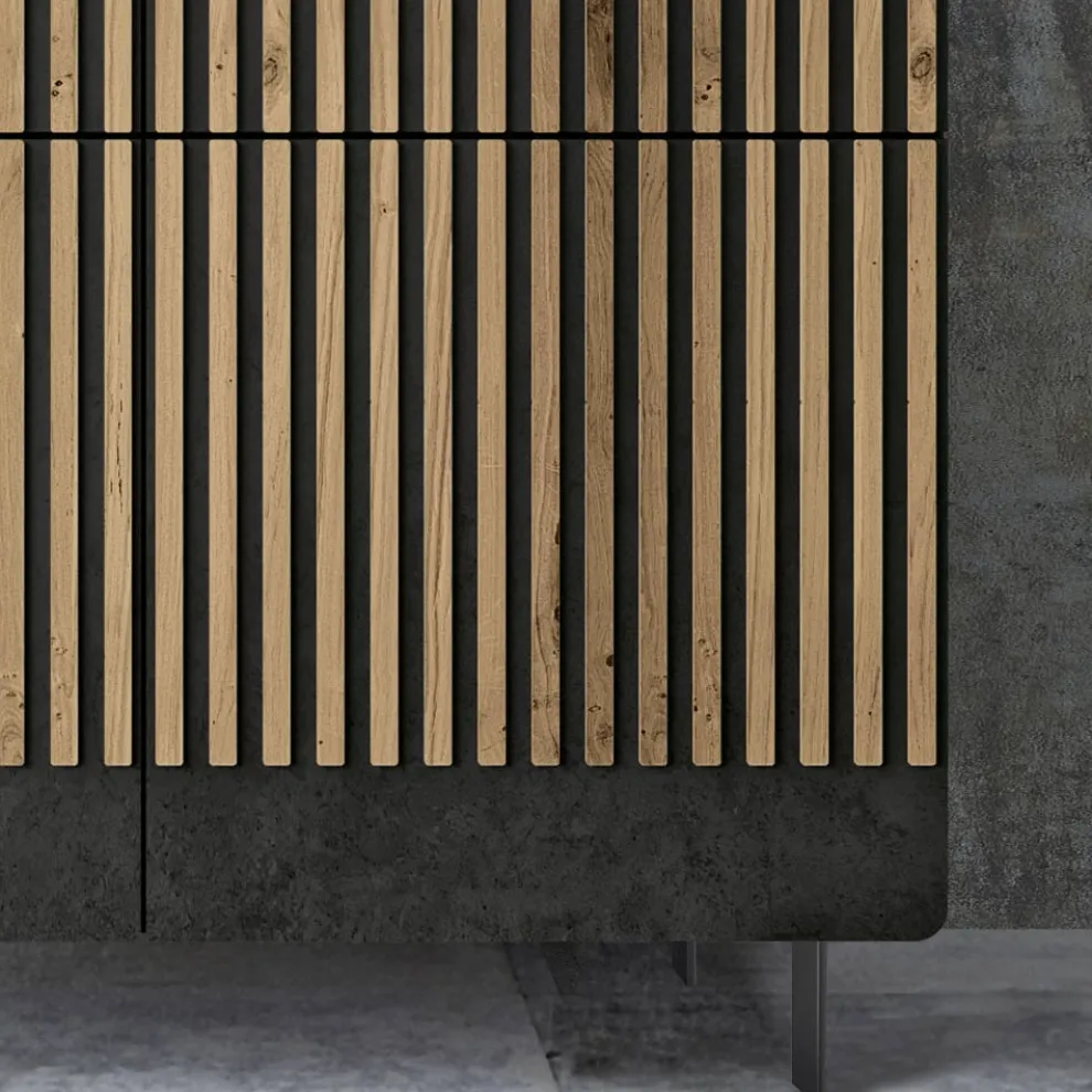 Wohnzimmer-Sideboard mit 4 Türen in nordischer Eichenoptik – Bente