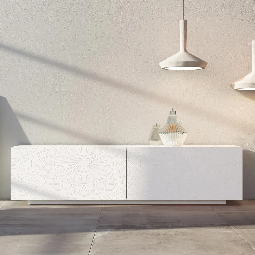 Wohnzimmer-Sideboard aus weißem MDF mit Basrelief Made in Italy - Stilea