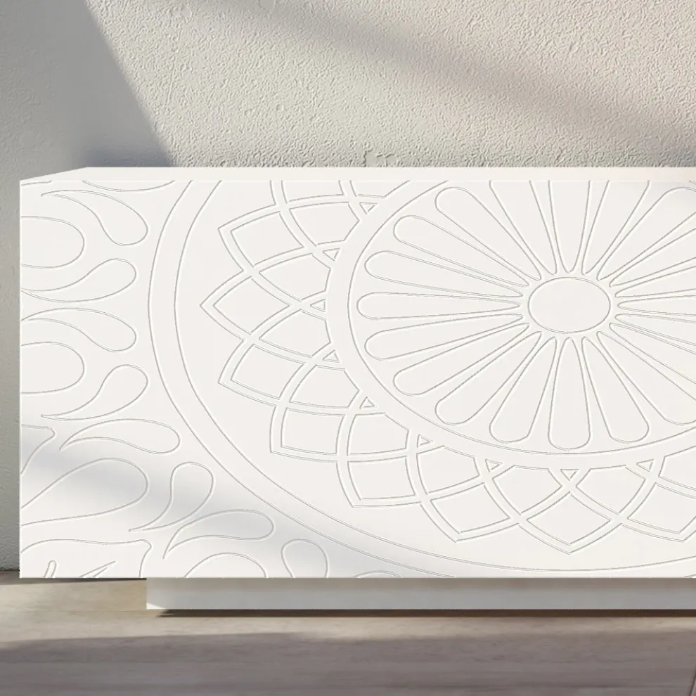 Wohnzimmer-Sideboard aus weißem MDF mit Basrelief Made in Italy - Stilea