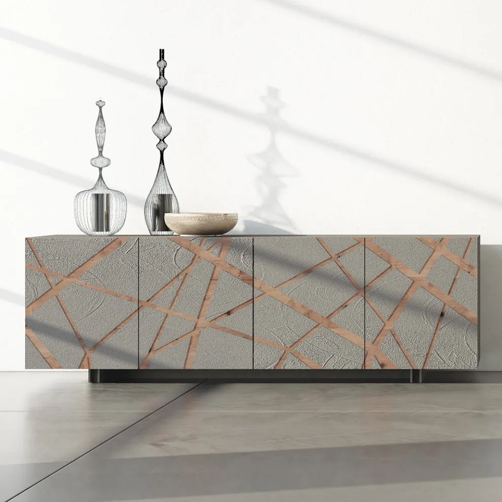 Wohnzimmer-Sideboard aus lackiertem MDF mit Flachrelief Made in Italy - Kerry