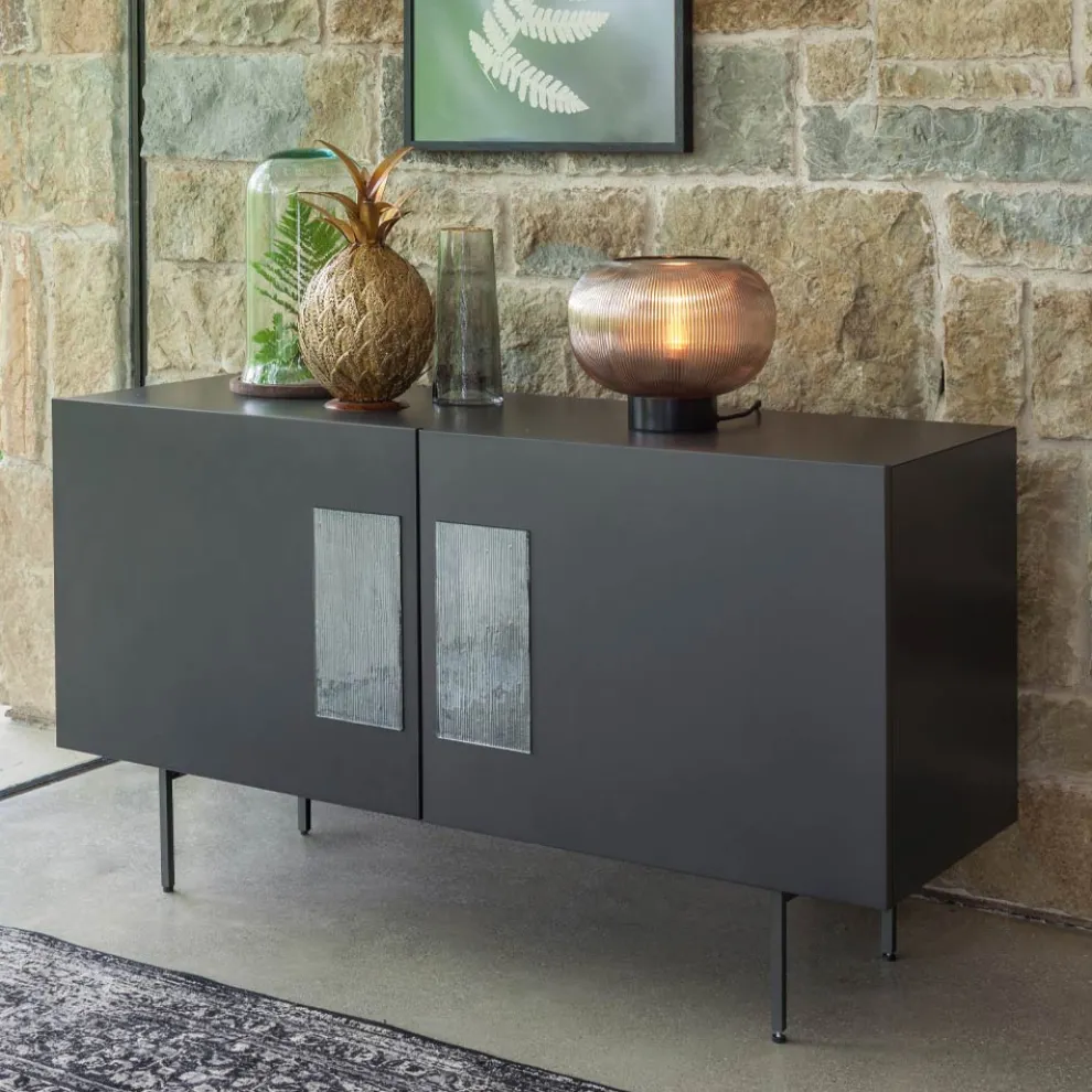 Wohnzimmer-Sideboard mit 2 oder 3 Türen und Glaseinsätzen Made in Italy - Olivo
