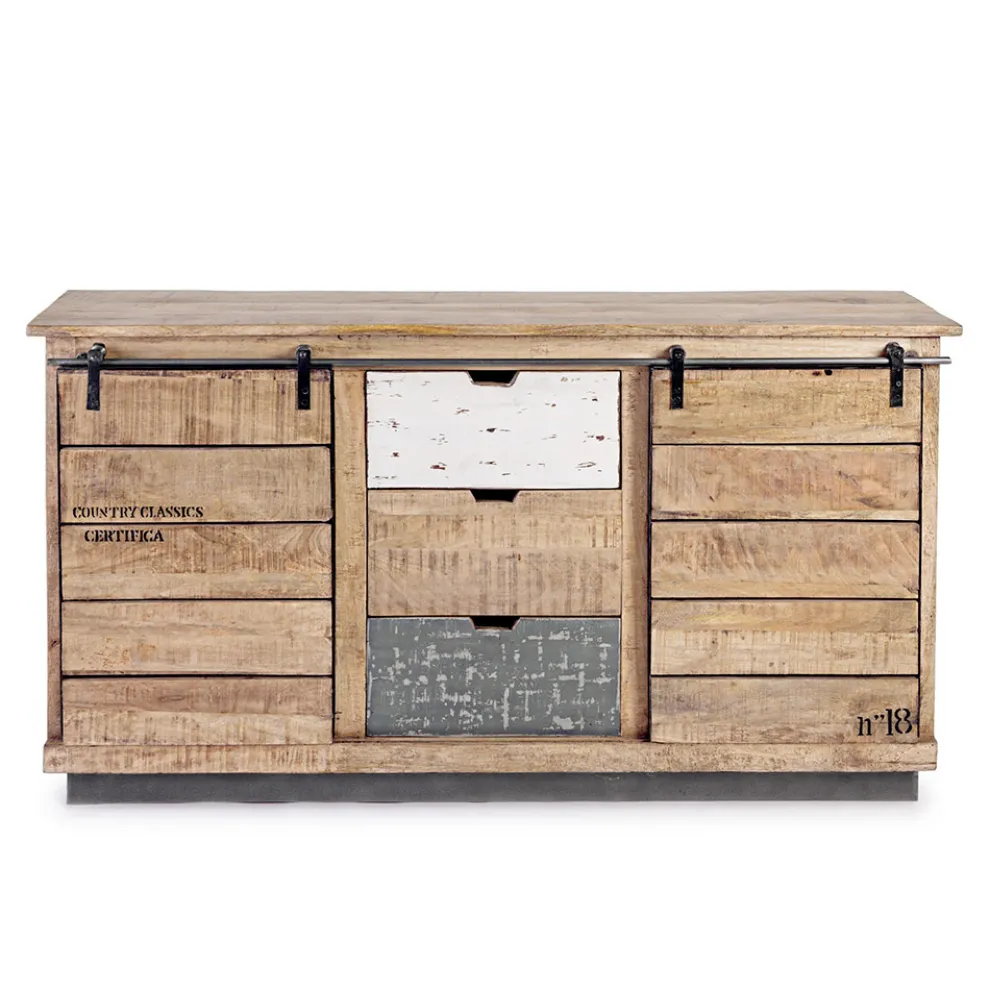 Wohnzimmer-Sideboard aus Mangoholz und Stahl mit 2 Türen und 3 Schubladen - Sinfony