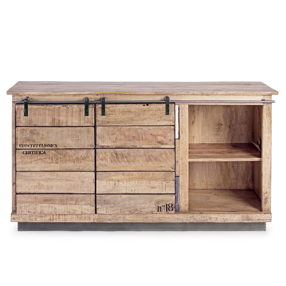 Wohnzimmer-Sideboard aus Mangoholz und Stahl mit 2 Türen und 3 Schubladen - Sinfony
