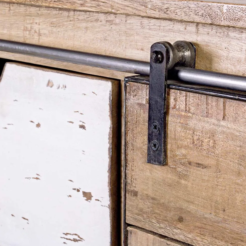 Wohnzimmer-Sideboard aus Mangoholz und Stahl mit 2 Türen und 3 Schubladen - Sinfony