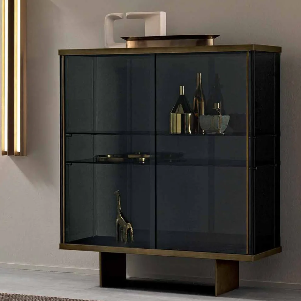 Wohnzimmer-Sideboard aus Rauchglas und hochwertigem Marmor Made in Italy - Leonarda