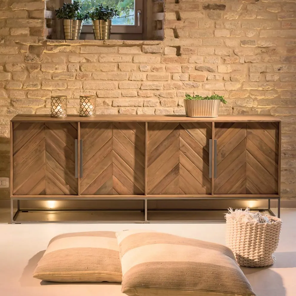 Wohnzimmer-Sideboard aus recyceltem Tropenholz und Metallfüßen - Slide