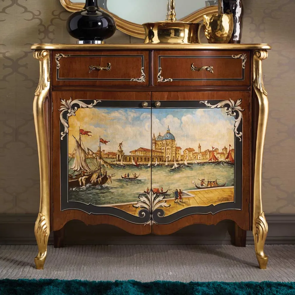 Wohnzimmer-Sideboard aus Holz mit venezianischer Dekoration Made in Italy - Ottaviano