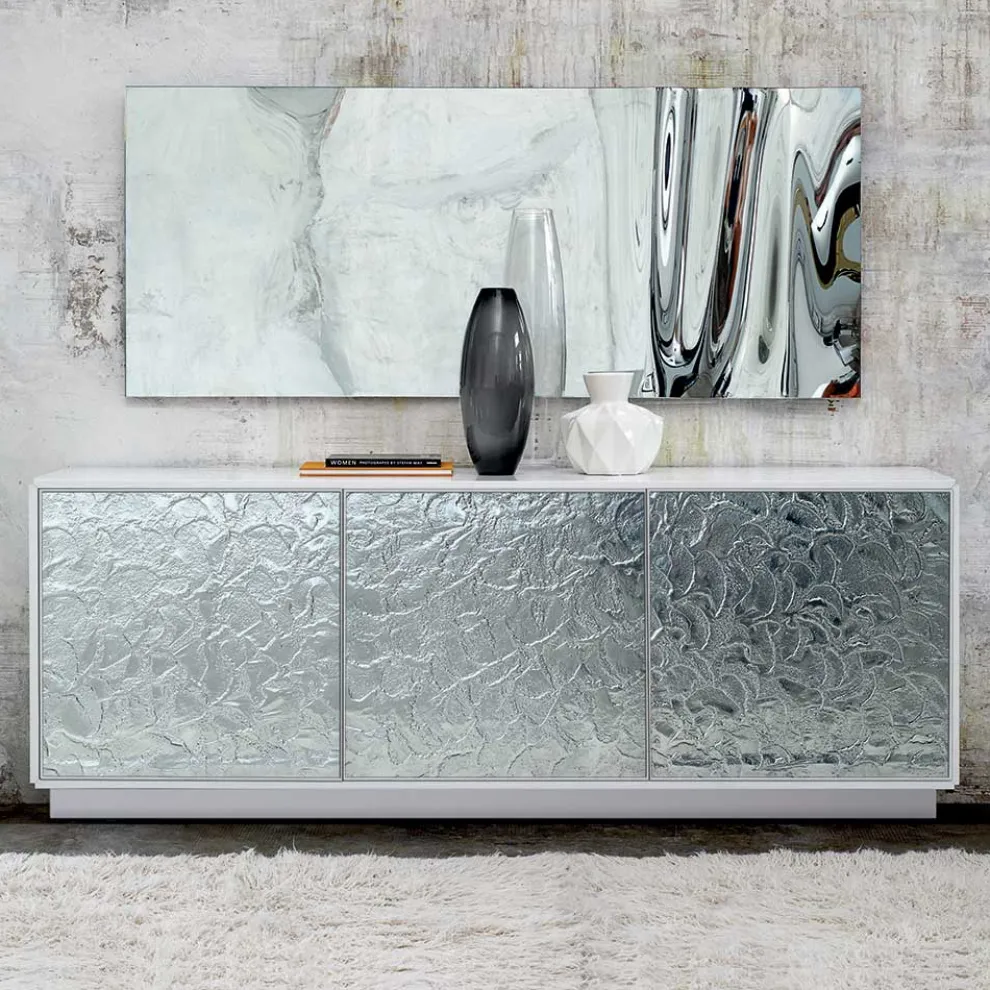 Wohnzimmer-Sideboard aus matt lackiertem Holz und Glas, hergestellt in Italien – Fiorenza
