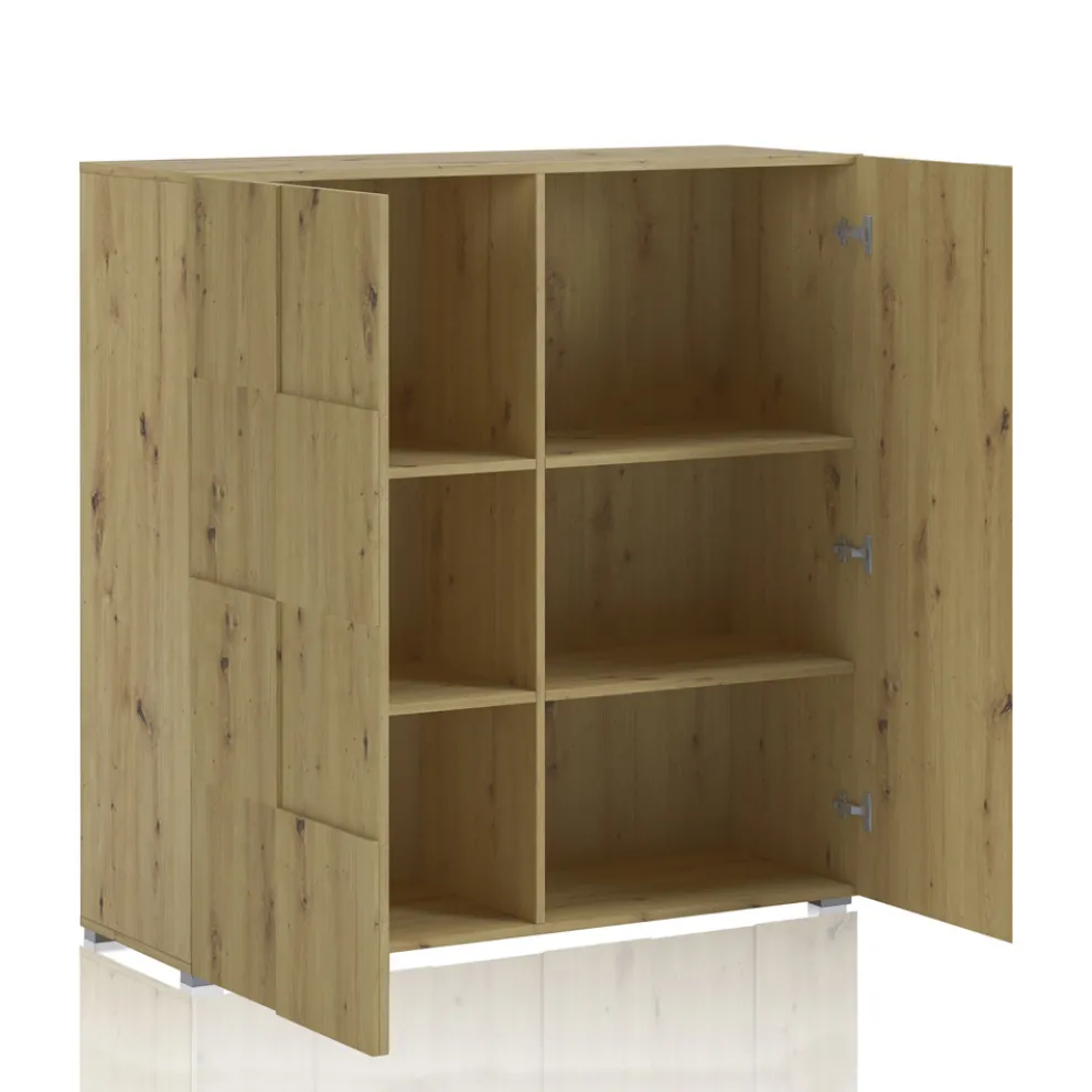 Wohnzimmer-Sideboard mit 2 Flügeltüren in Eichenoptik – Natrium