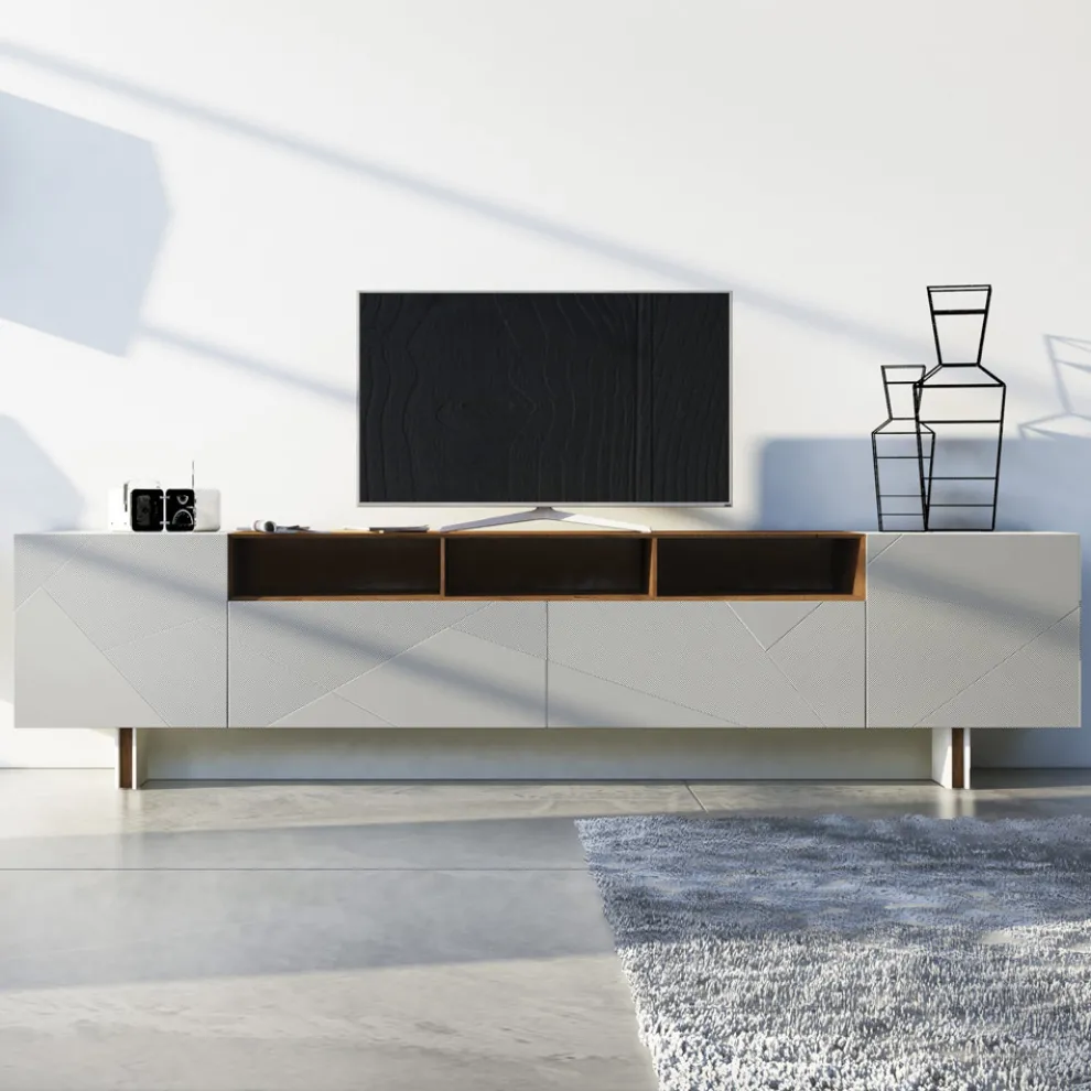 Wohnzimmer-Sideboard aus grauem MDF mit Eichenholzgehäuse Made in Italy - Giuditte