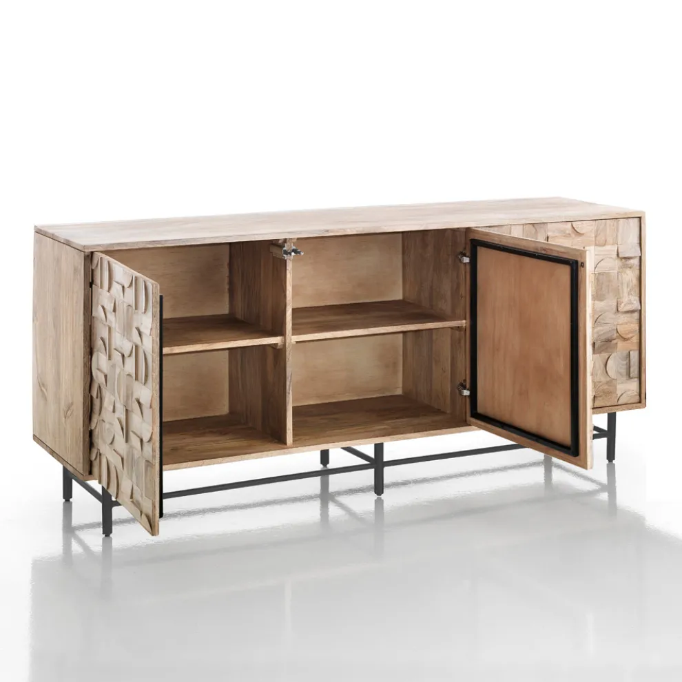 Wohnzimmer-Sideboard aus massivem Mangoholz, handgefertigt – Phosphor