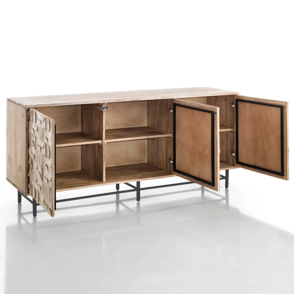 Wohnzimmer-Sideboard aus massivem Mangoholz, handgefertigt – Phosphor