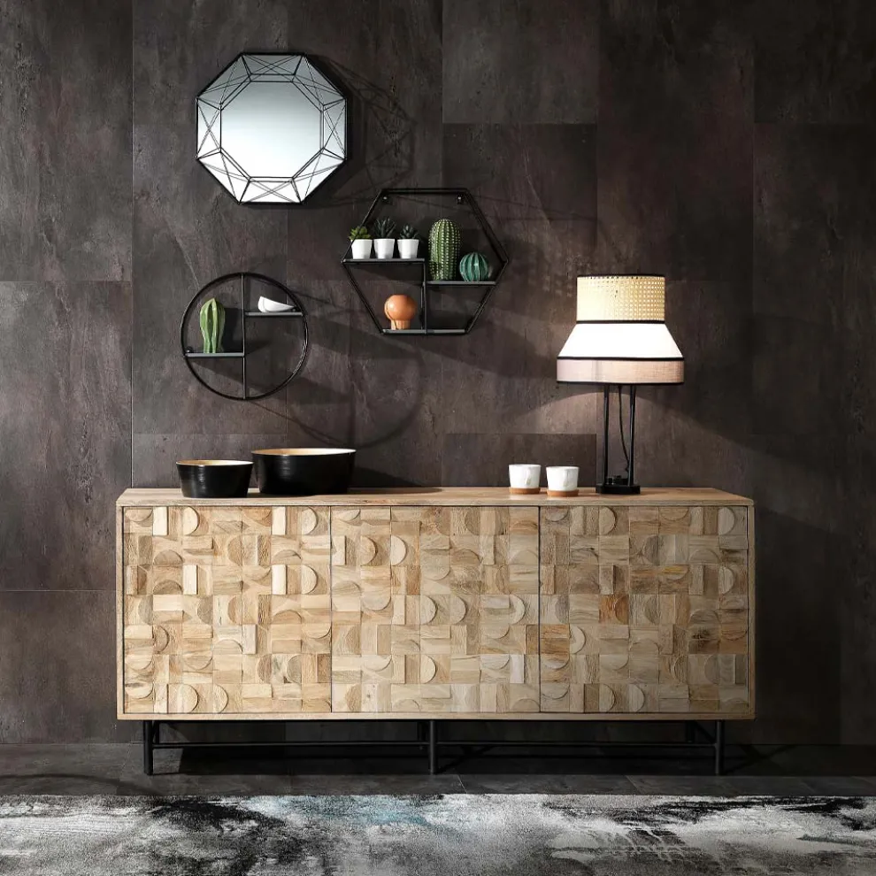 Wohnzimmer-Sideboard aus massivem Mangoholz, handgefertigt – Phosphor