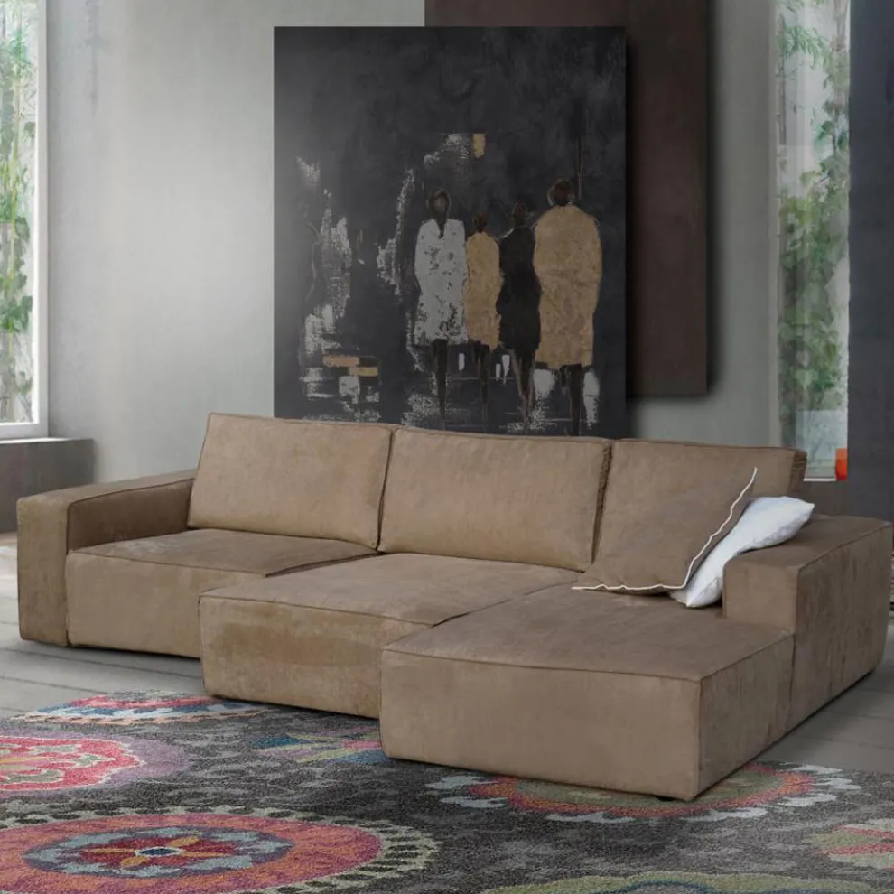 Wohnzimmersofa mit Halbinsel aus Tortora-Stoff Made in Italy - Burgund