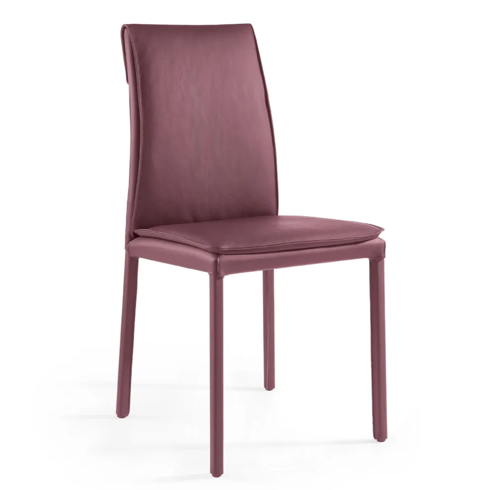 Wohnzimmerstuhl aus burgunderrotem Leder und Stahl, hergestellt in Italien – Cat