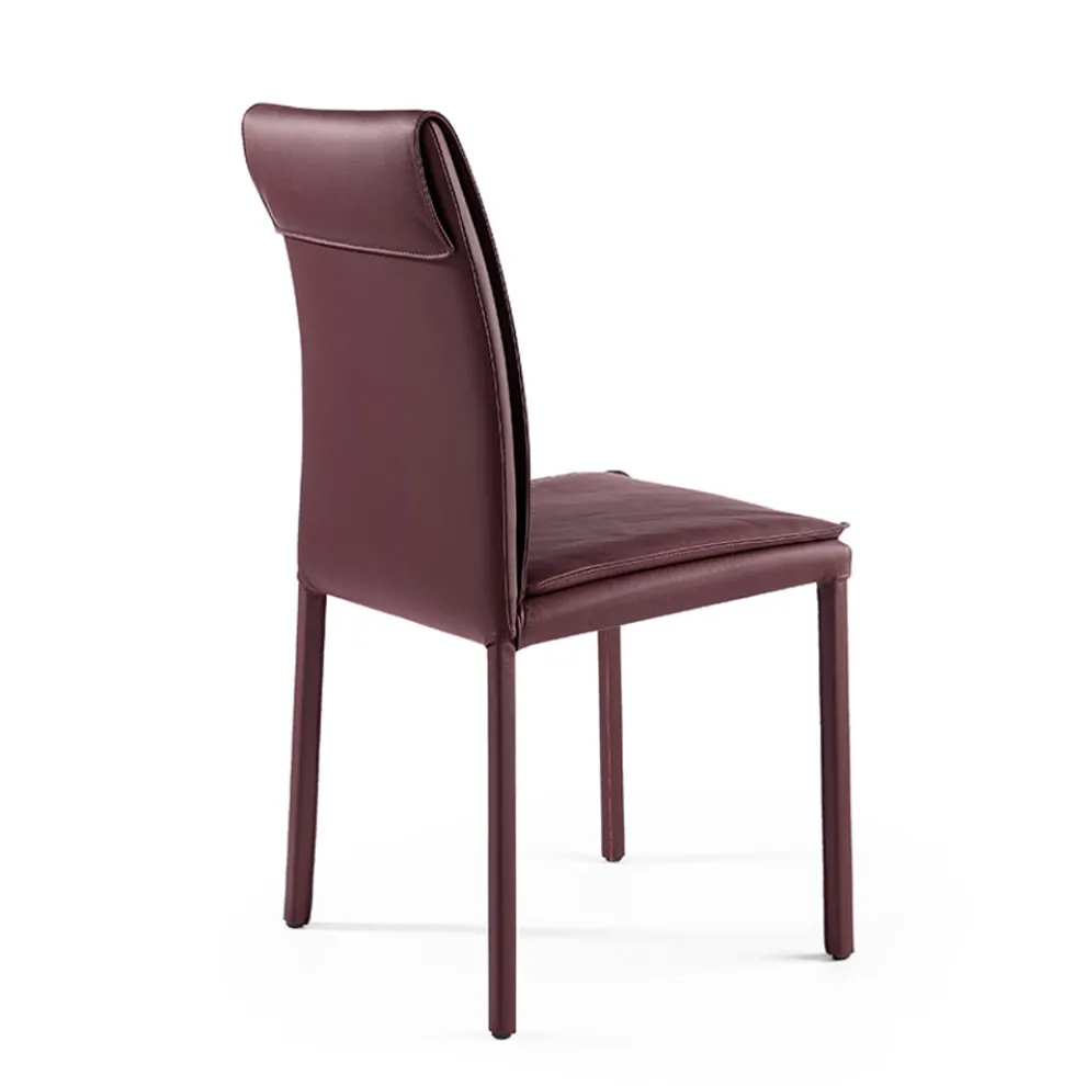 Wohnzimmerstuhl aus burgunderrotem Leder und Stahl, hergestellt in Italien – Cat