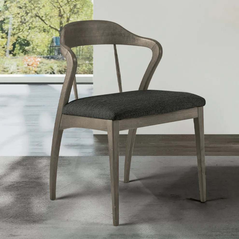 Wohnzimmerstuhl aus Stoff und massivem Buchenholz, hergestellt in Italien – Rein