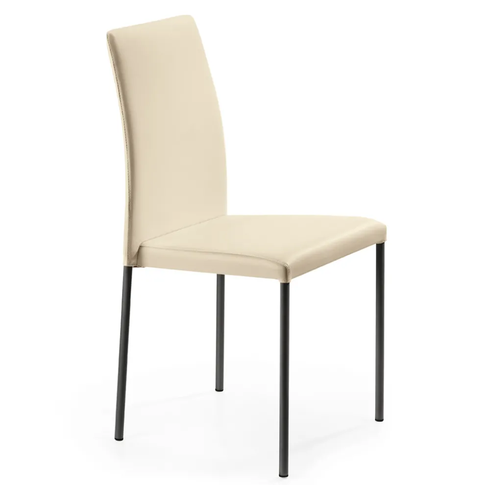 Wohnzimmerstuhl aus elfenbeinfarbenem Leder und Stahl, hergestellt in Italien – Kind