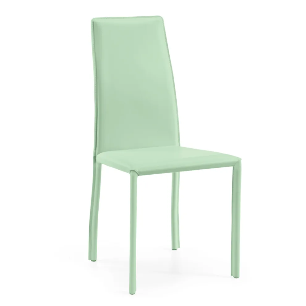 Wohnzimmerstuhl gepolstert mit wassergrünem Leder, hergestellt in Italien – Blumen