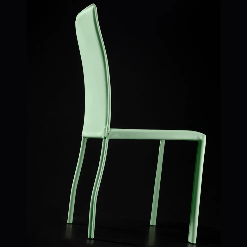 Wohnzimmerstuhl gepolstert mit wassergrünem Leder, hergestellt in Italien – Blumen