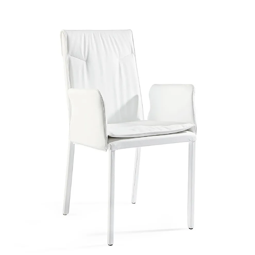 Wohnzimmerstuhl mit Armlehnen aus weißem Leder, hergestellt in Italien – Casetta