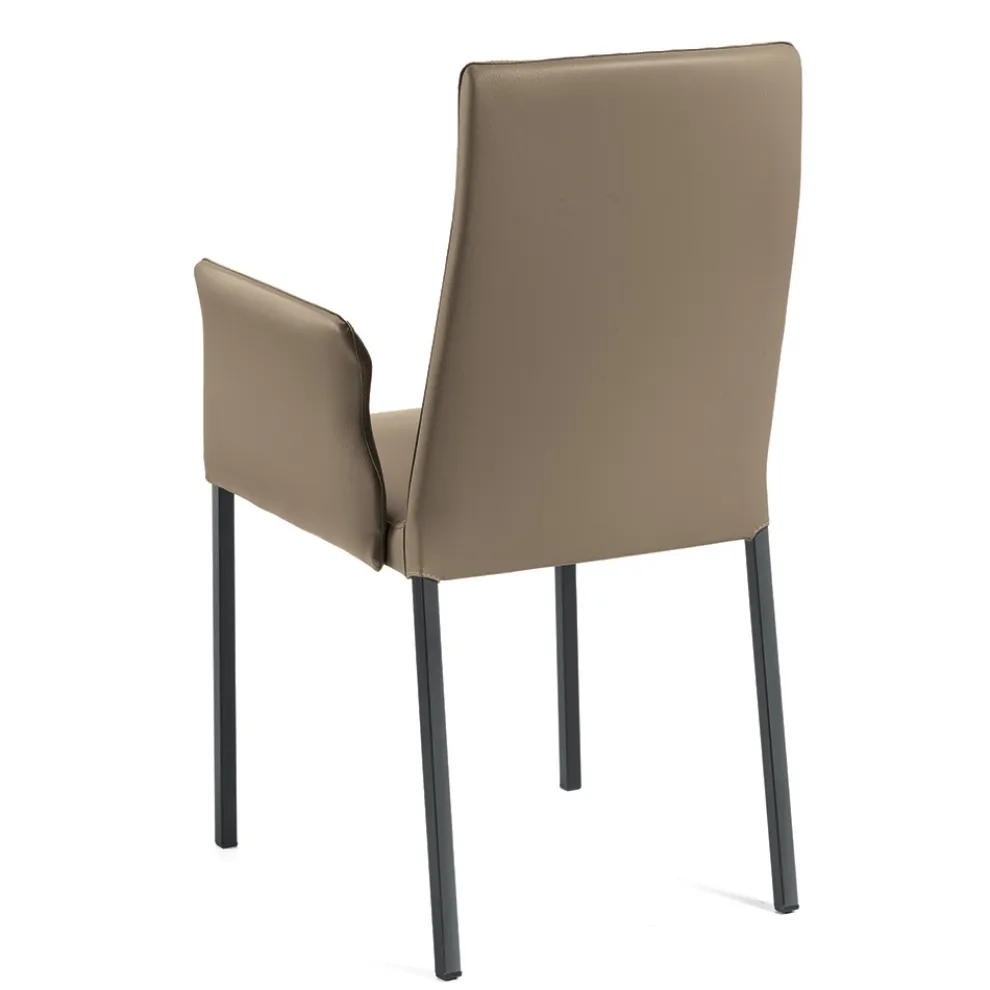 Wohnzimmerstuhl mit Armlehnen aus Leder in der Farbe Asche, hergestellt in Italien – Garten