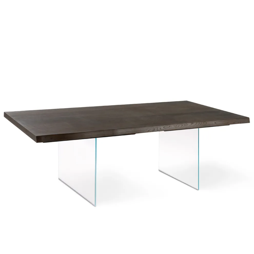 Wohnzimmertisch aus Eichenfurnier und Sockel aus gehärtetem Glas – Nicofisso