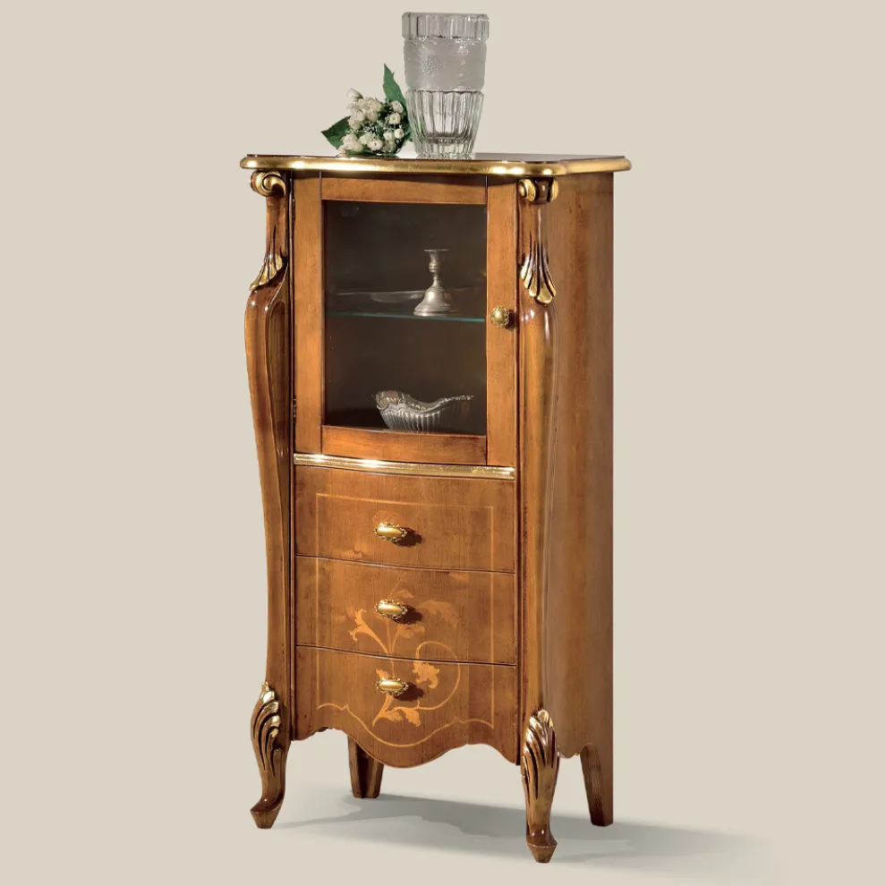 Wohnzimmervitrine mit 1 Glastür und 3 Schubladen Made in Italy - London