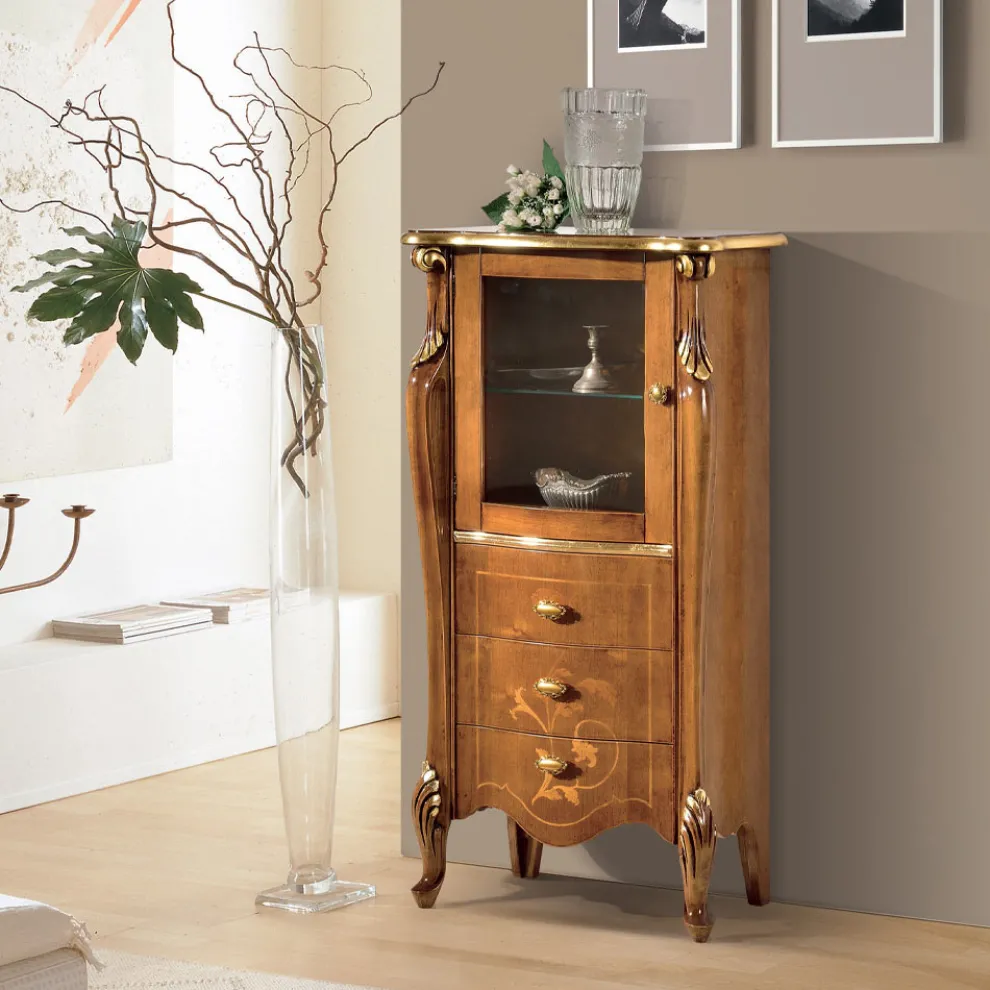 Wohnzimmervitrine mit 1 Glastür und 3 Schubladen Made in Italy - London